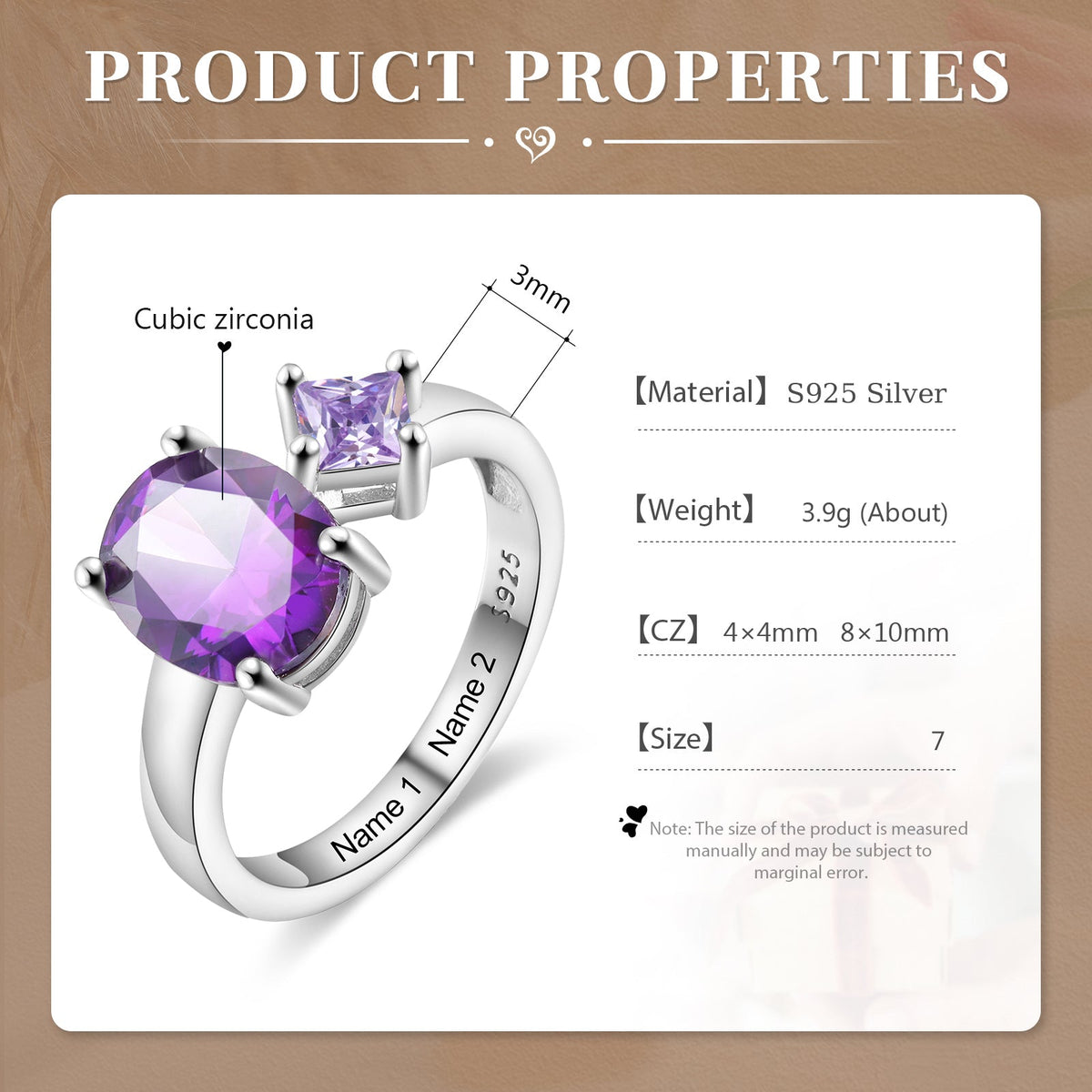 925 Sterling Silver Custom Birtstone Ring