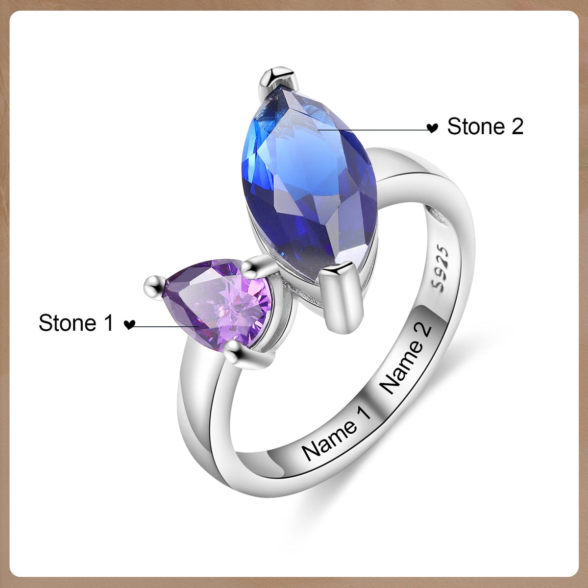 925 Sterling Silver Custom Birtstone Ring