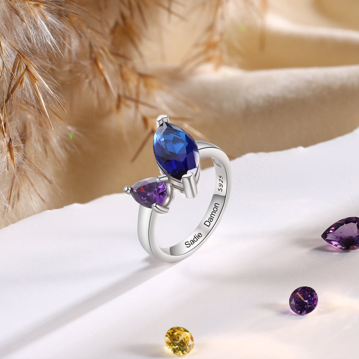 925 Sterling Silver Custom Birtstone Ring