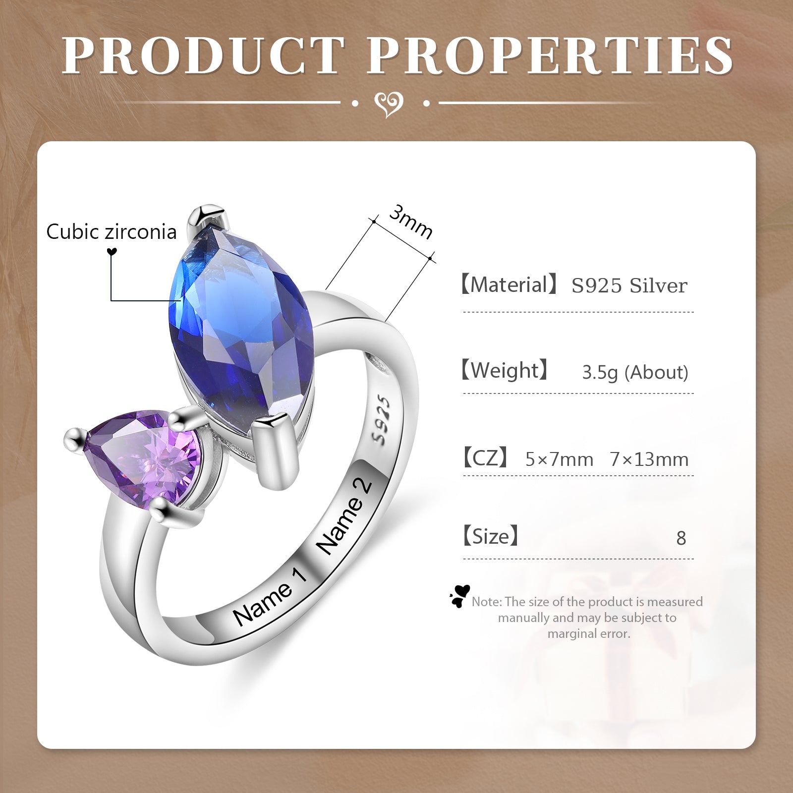 925 Sterling Silver Custom Birtstone Ring