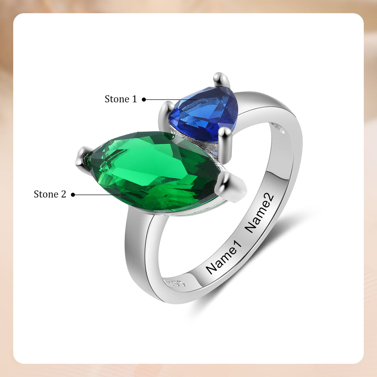 925 Sterling Silver Custom Birtstone Ring
