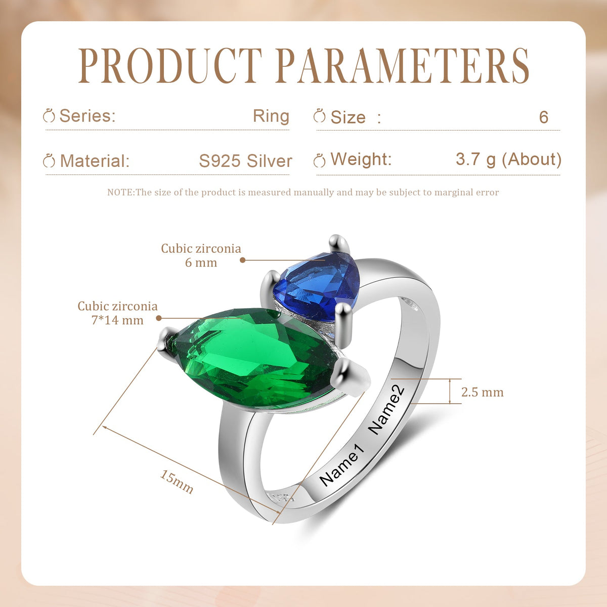 925 Sterling Silver Custom Birtstone Ring