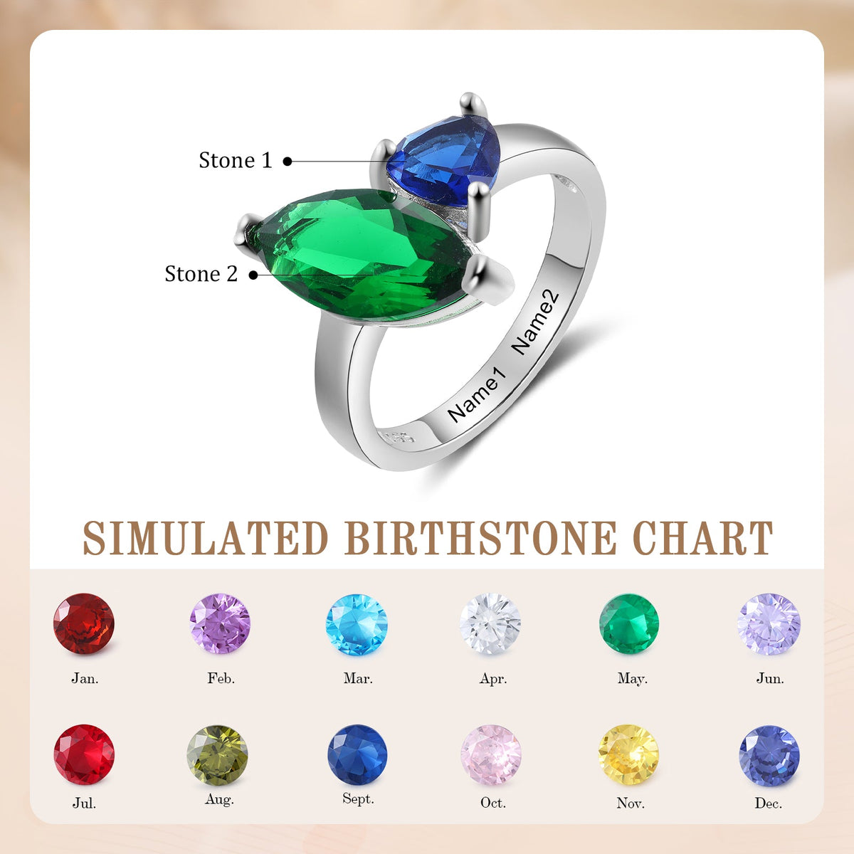925 Sterling Silver Custom Birtstone Ring