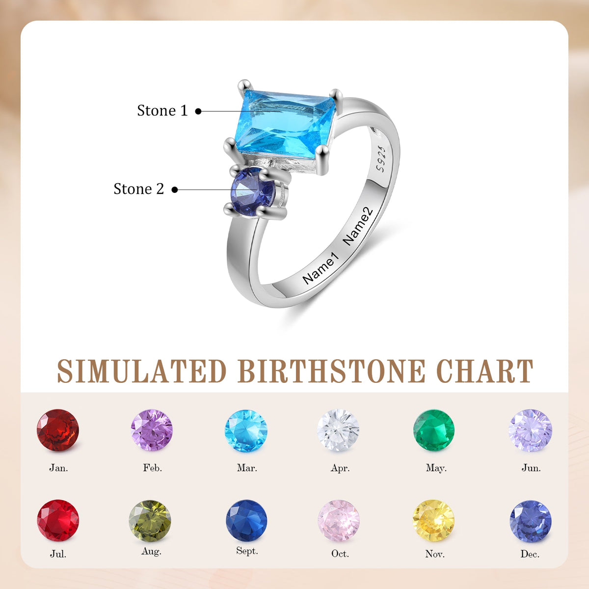 925 Sterling Silver Custom Birtstone Ring