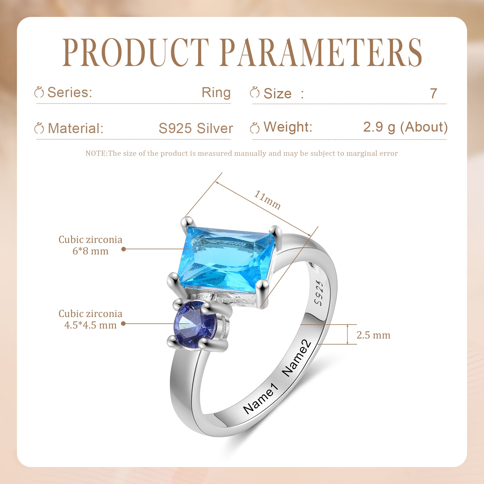 925 Sterling Silver Custom Birtstone Ring