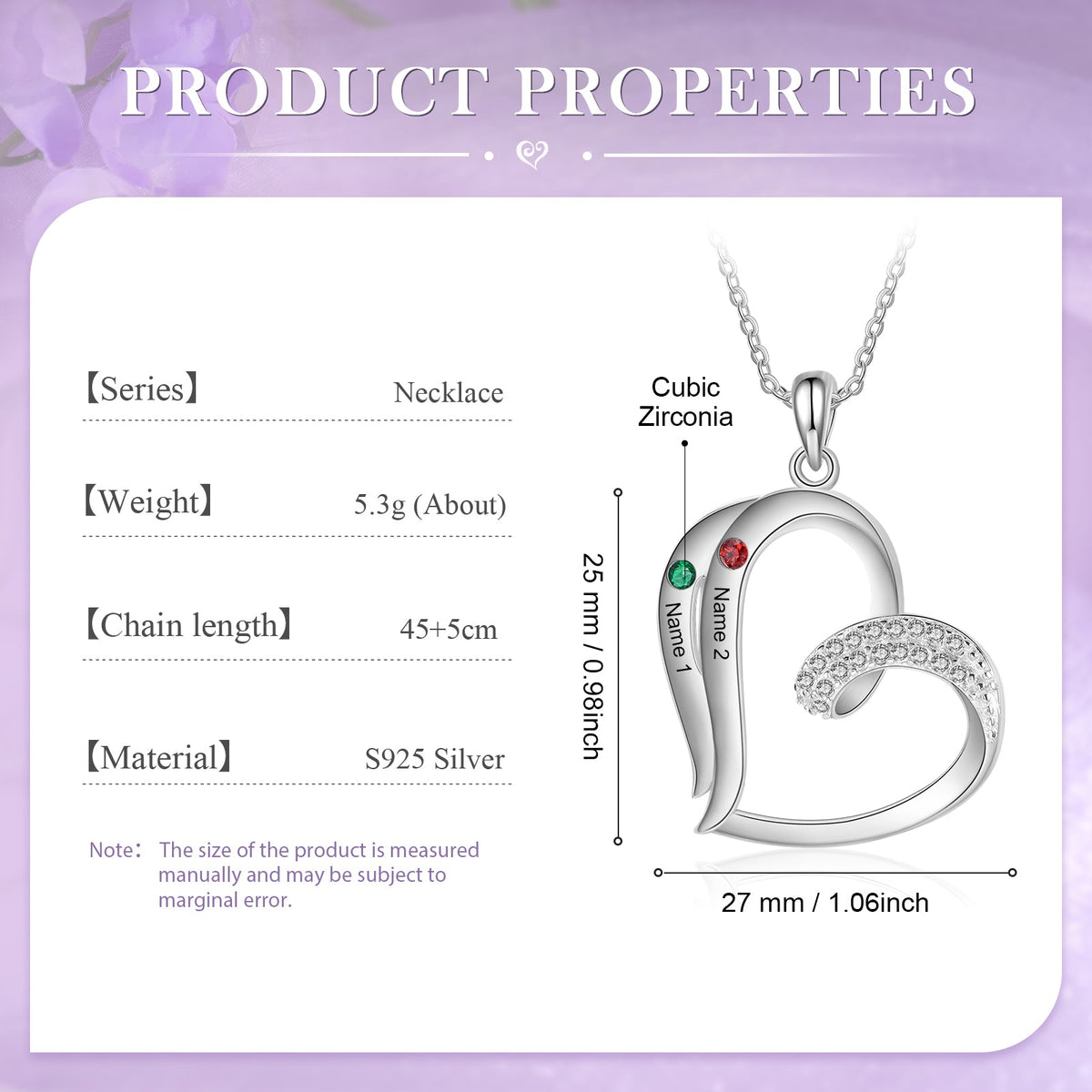 925 Sterling silver Custom Birthstone necklace