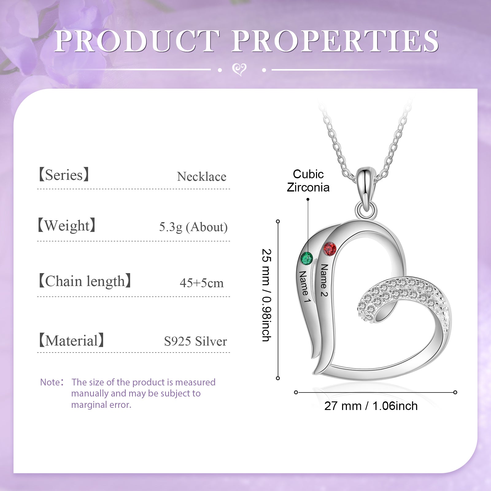 925 Sterling silver Custom Birthstone necklace