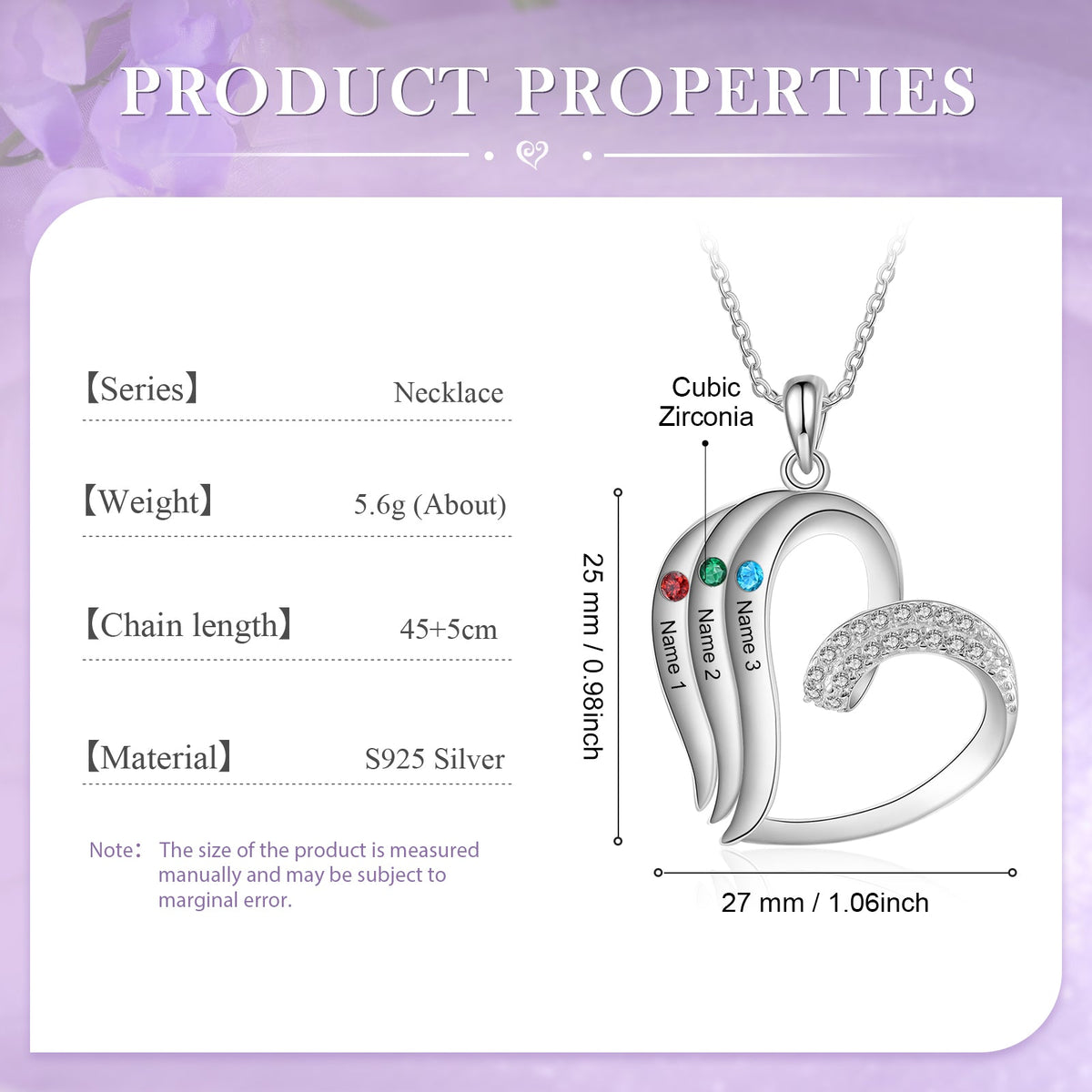 925 Sterling silver Custom Birthstone necklace