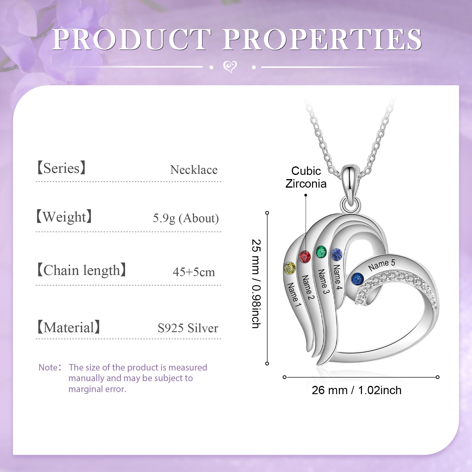 925 Sterling silver Custom Birthstone necklace