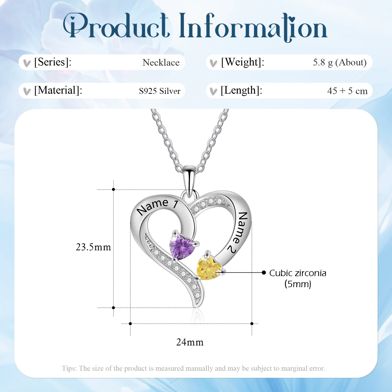 925 Sterling silver Custom Birthstone necklace