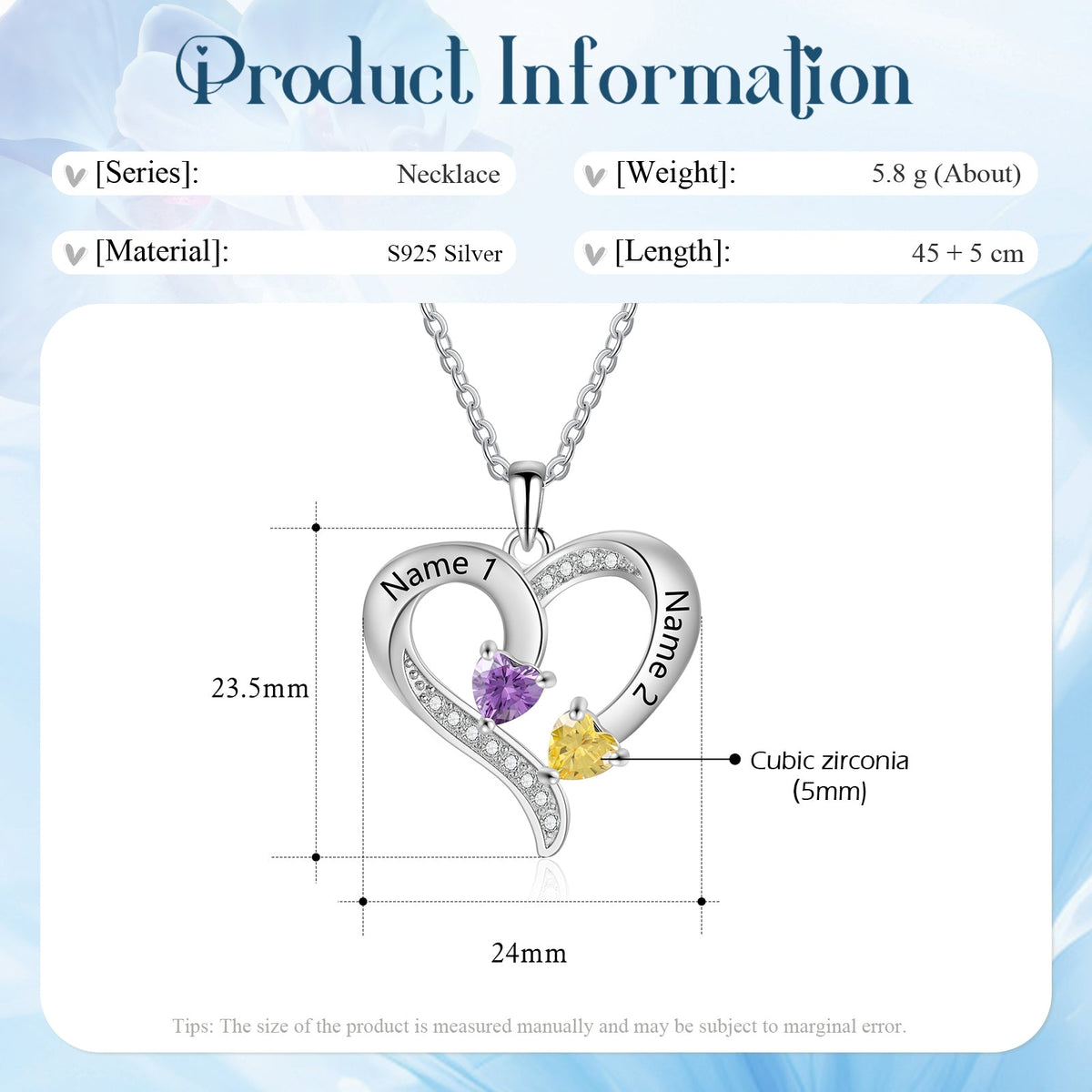 925 Sterling silver Custom Birthstone necklace