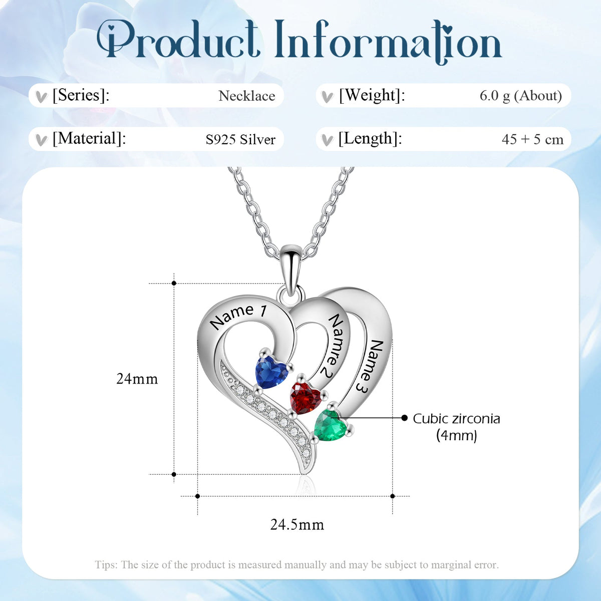 925 Sterling silver Custom Birthstone necklace