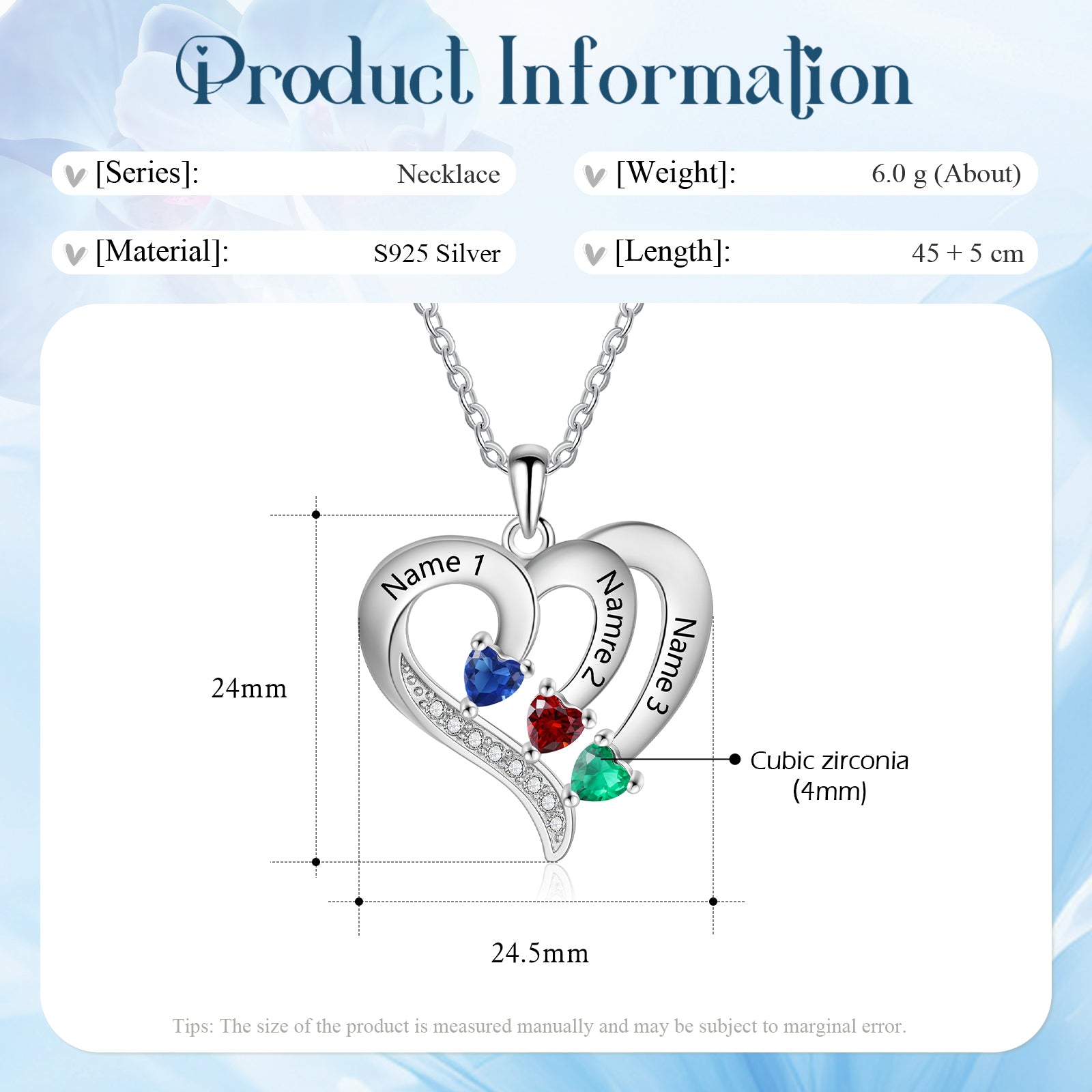 925 Sterling silver Custom Birthstone necklace