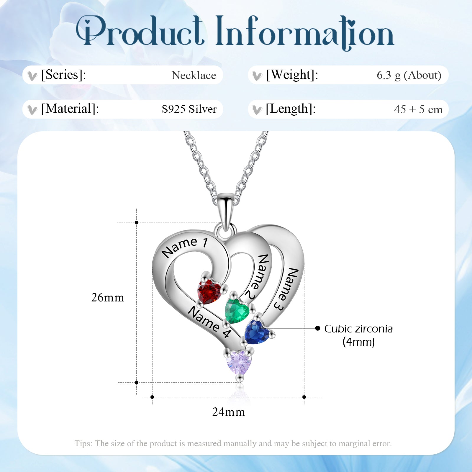 925 Sterling silver Custom Birthstone necklace
