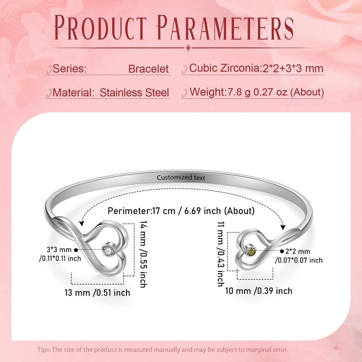 Custom Birthstone Heart Bangle