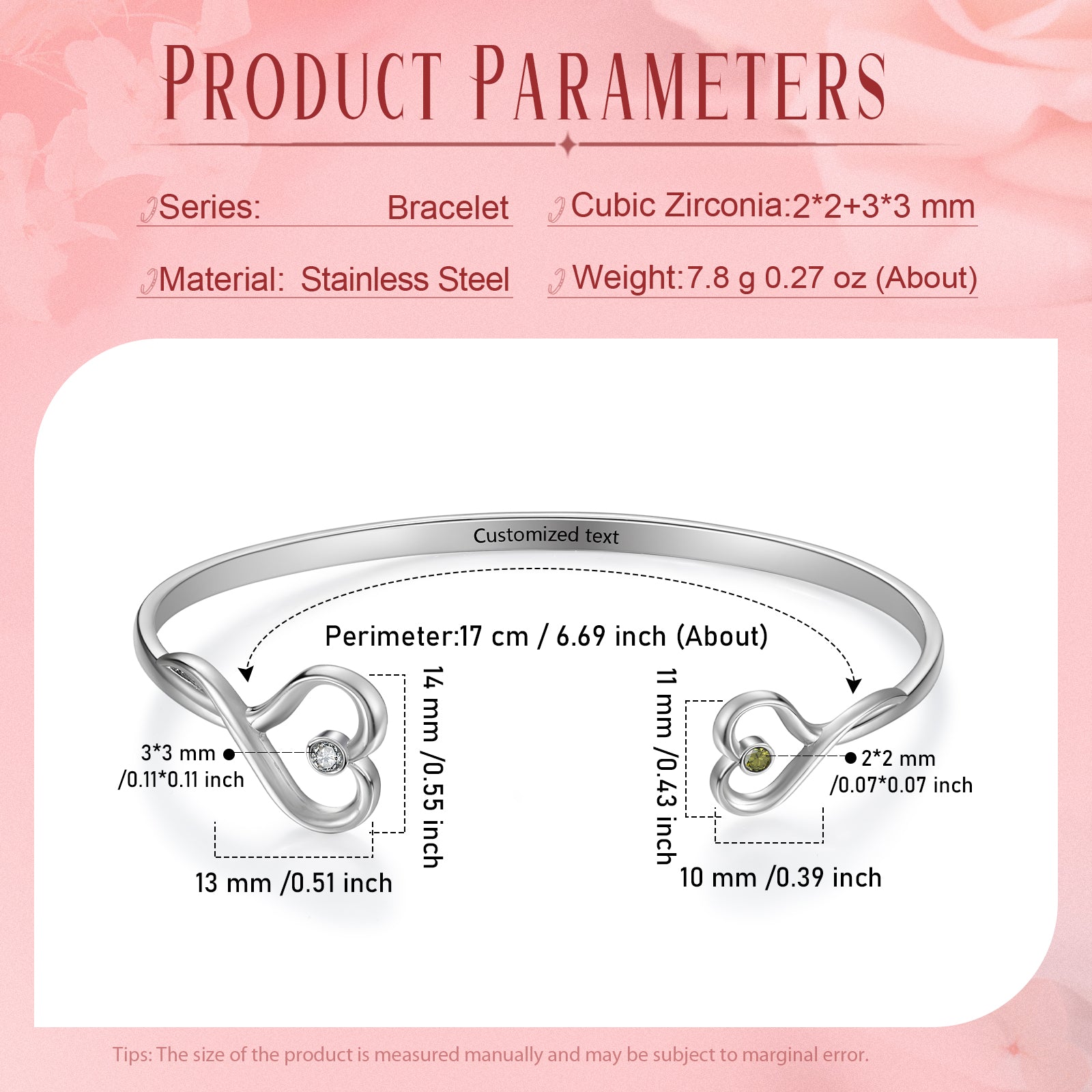 Custom Birthstone Heart Bangle