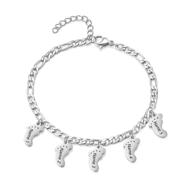 Engraved Name Feet pendant Bracelet