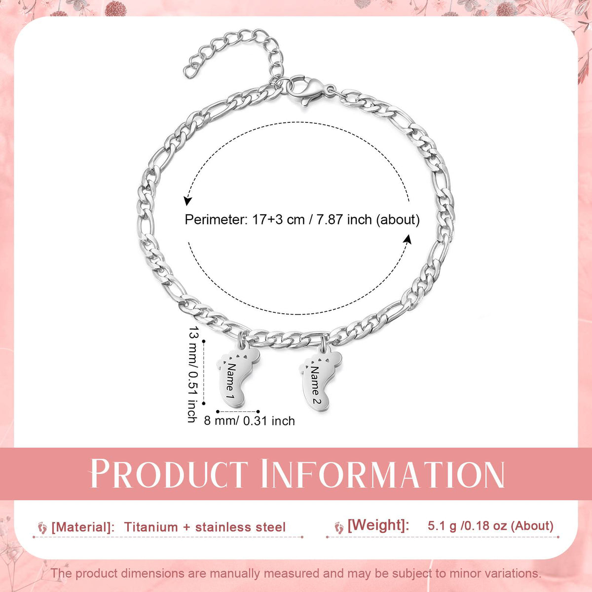 Engraved Name Feet pendant Bracelet