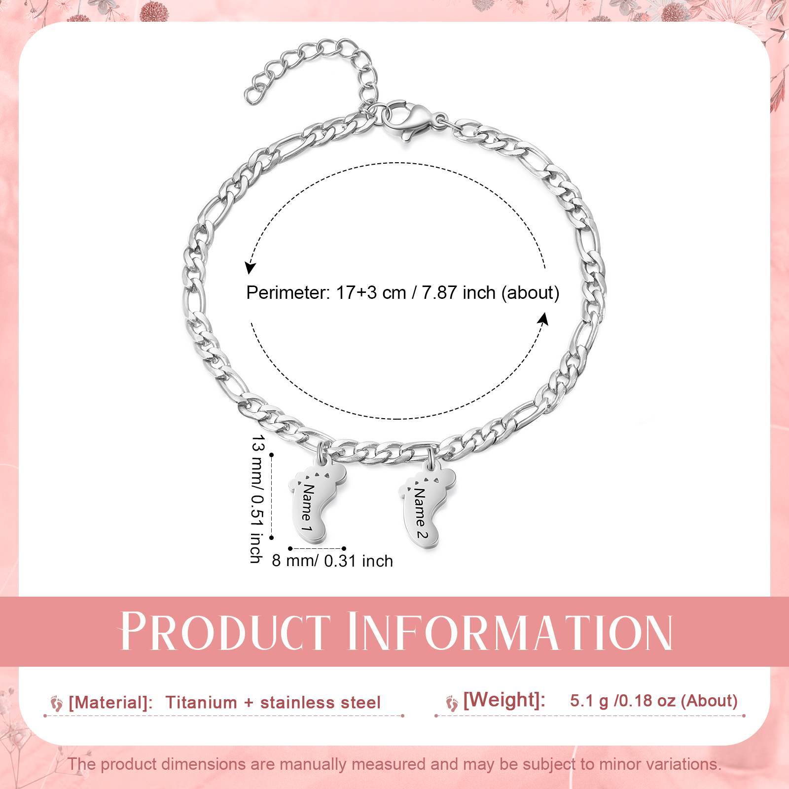 Engraved Name Feet pendant Bracelet