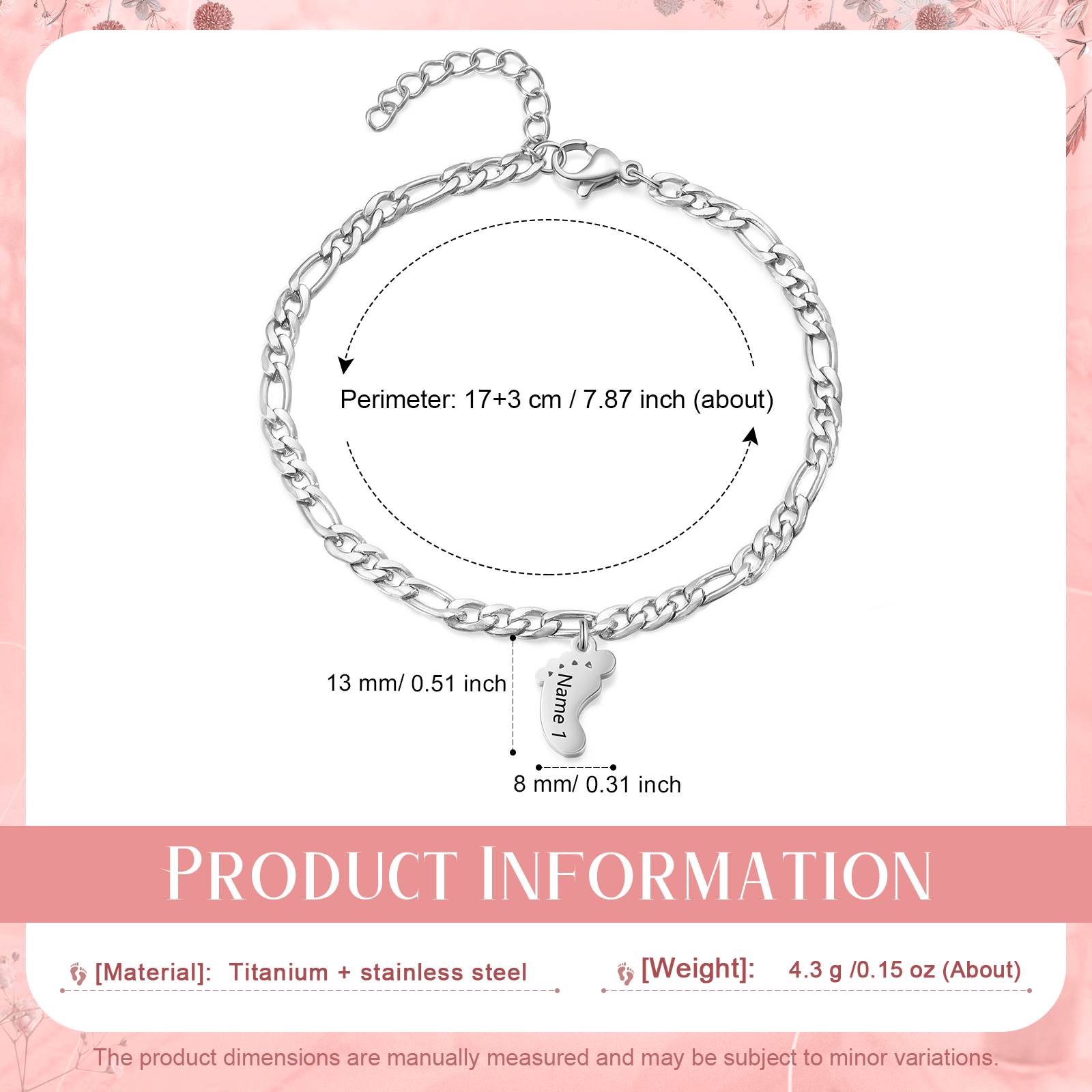 Engraved Name Feet pendant Bracelet