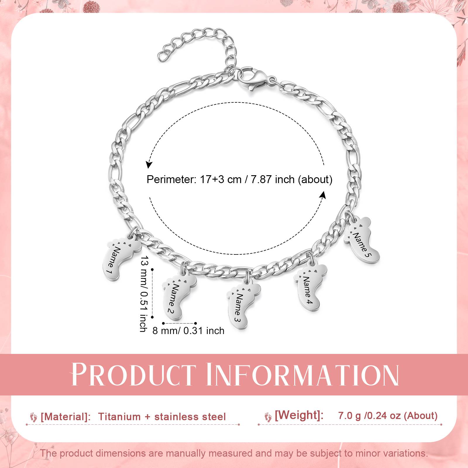 Engraved Name Feet pendant Bracelet