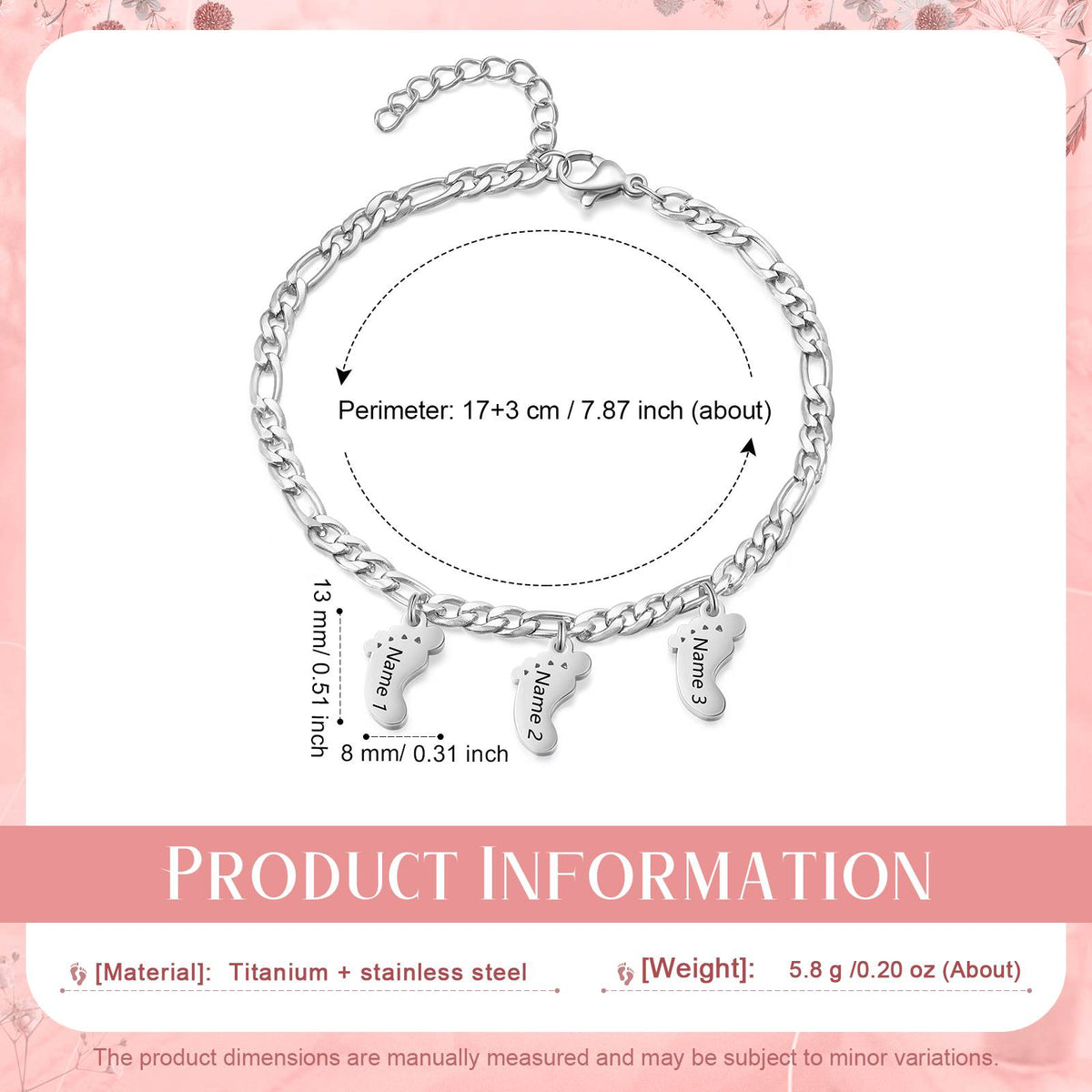 Engraved Name Feet pendant Bracelet