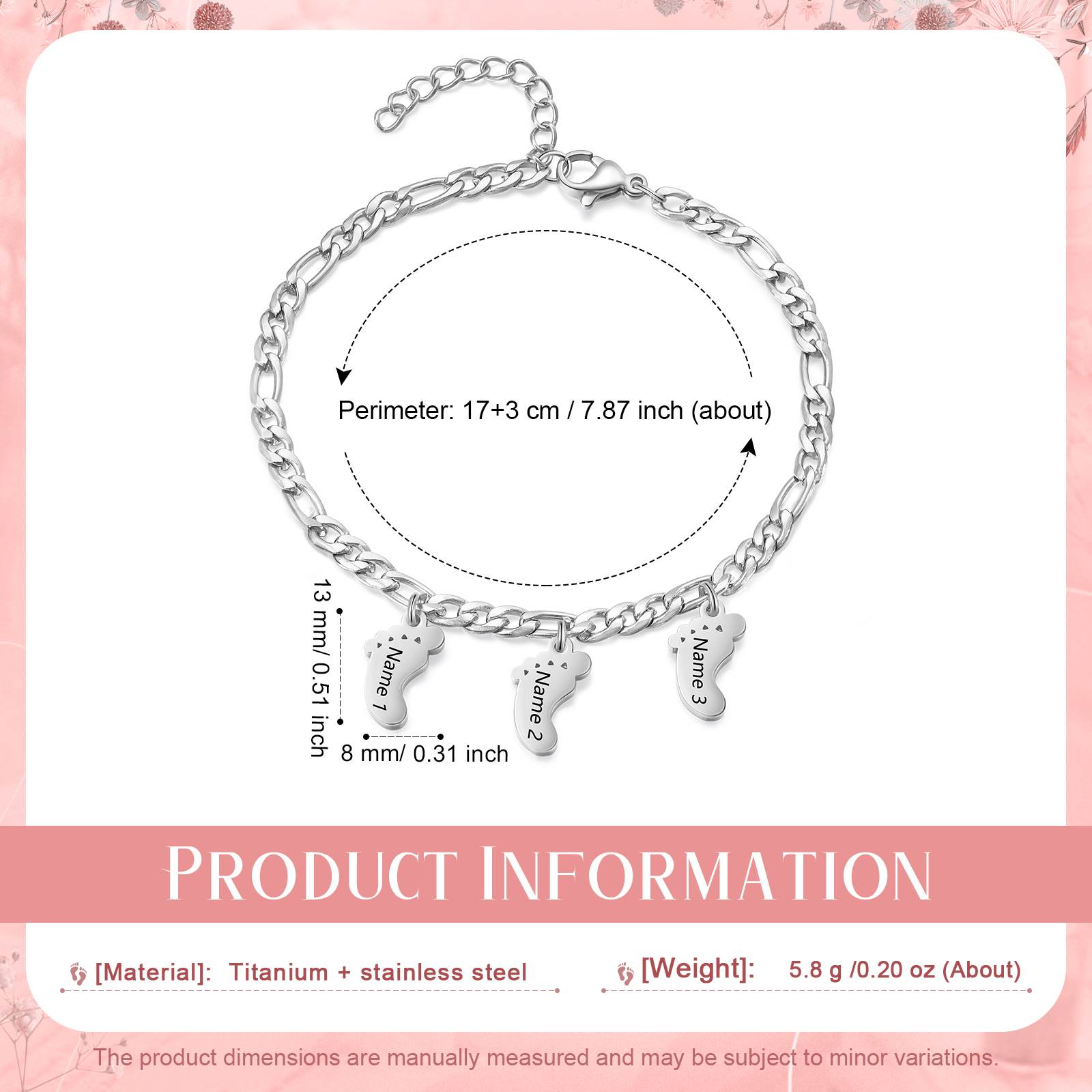 Engraved Name Feet pendant Bracelet