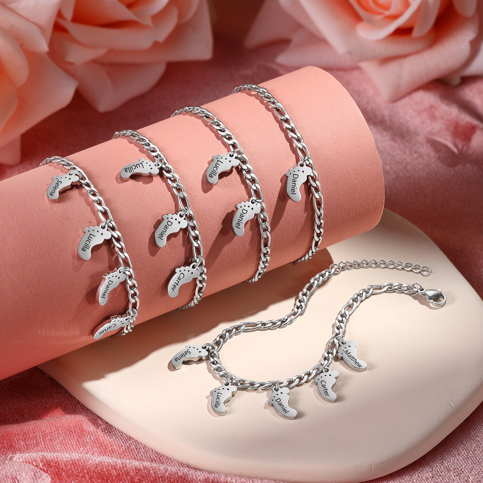 Engraved Name Feet pendant Bracelet