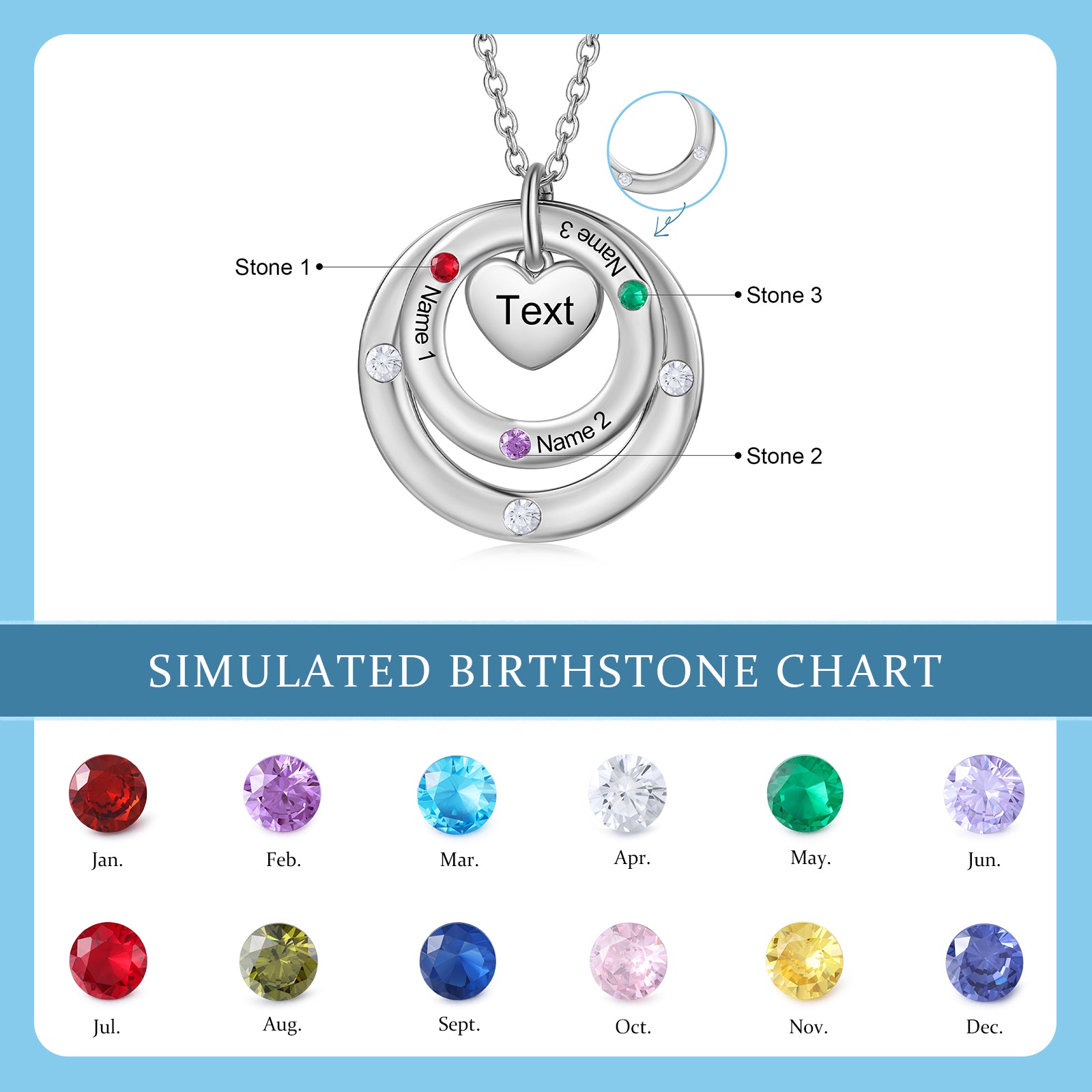 Custom birthstone circles necklace