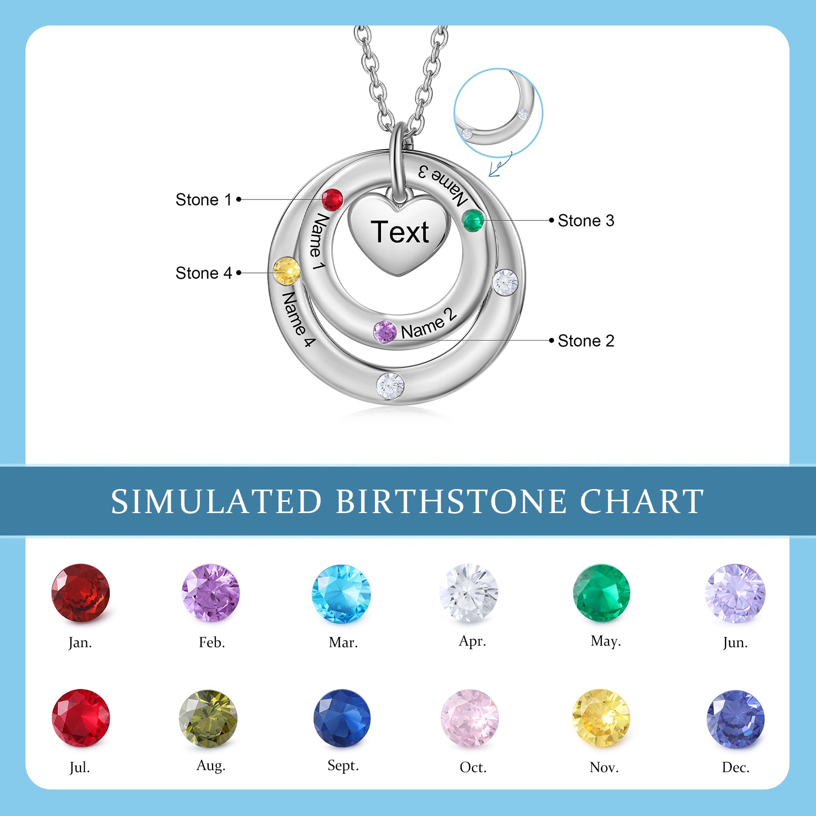Custom birthstone circles necklace