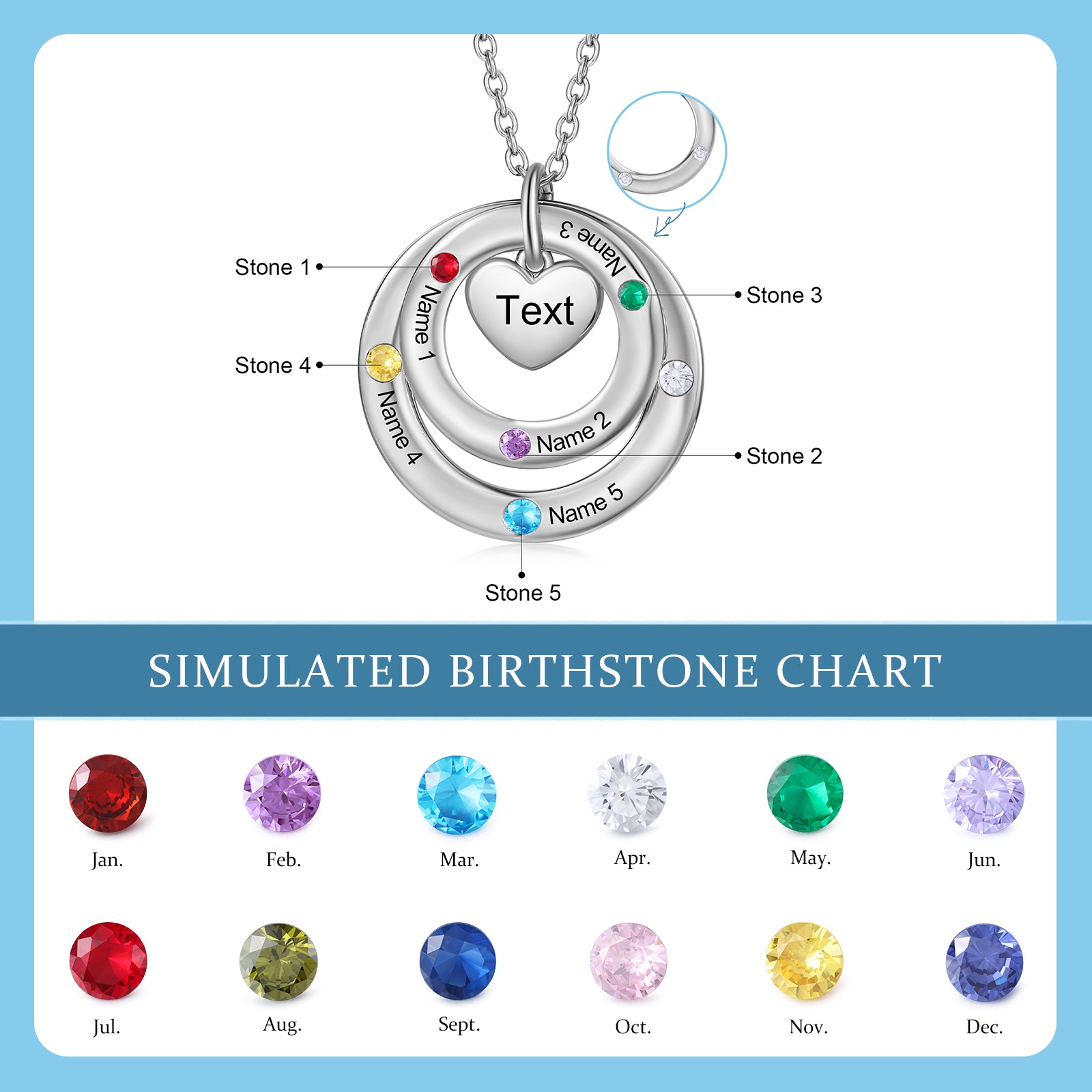 Custom birthstone circles necklace