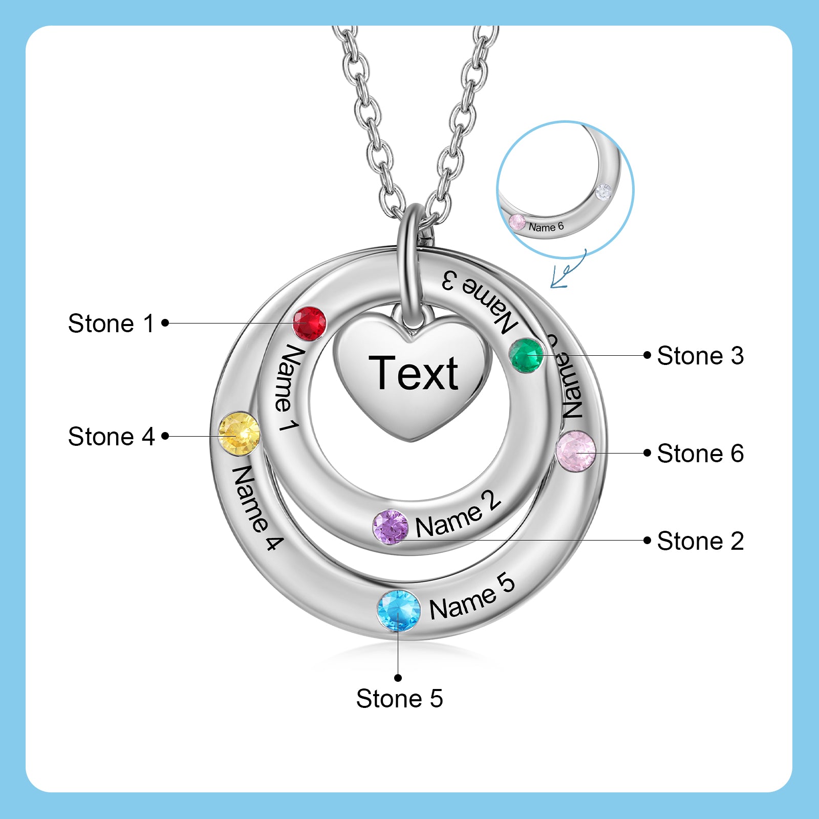 Custom birthstone circles necklace