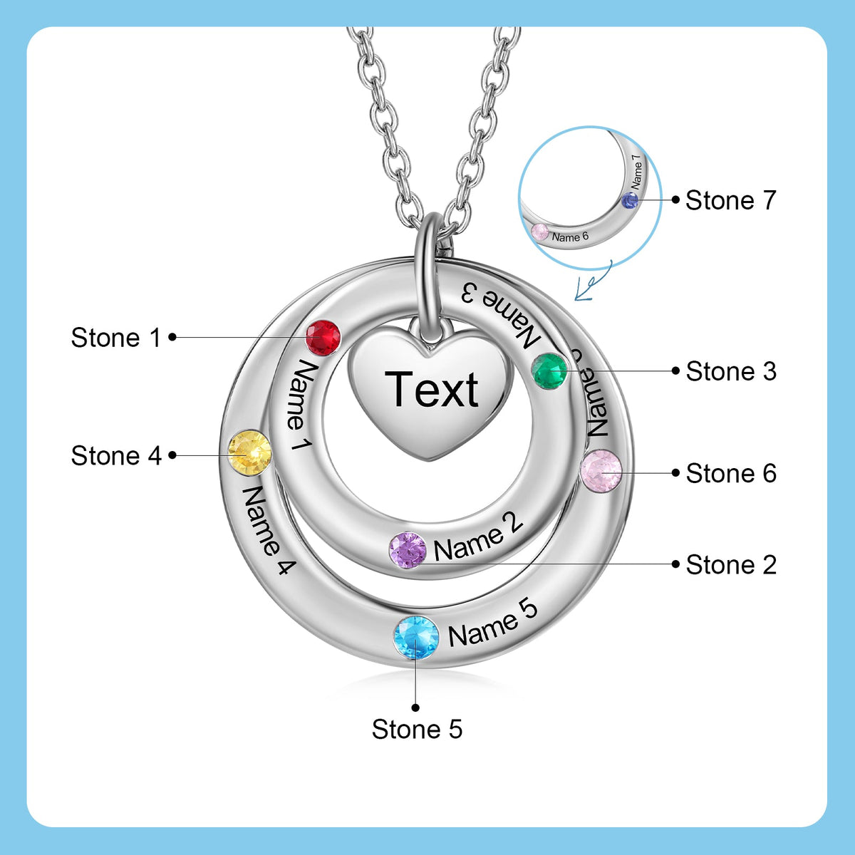 Custom birthstone circles necklace