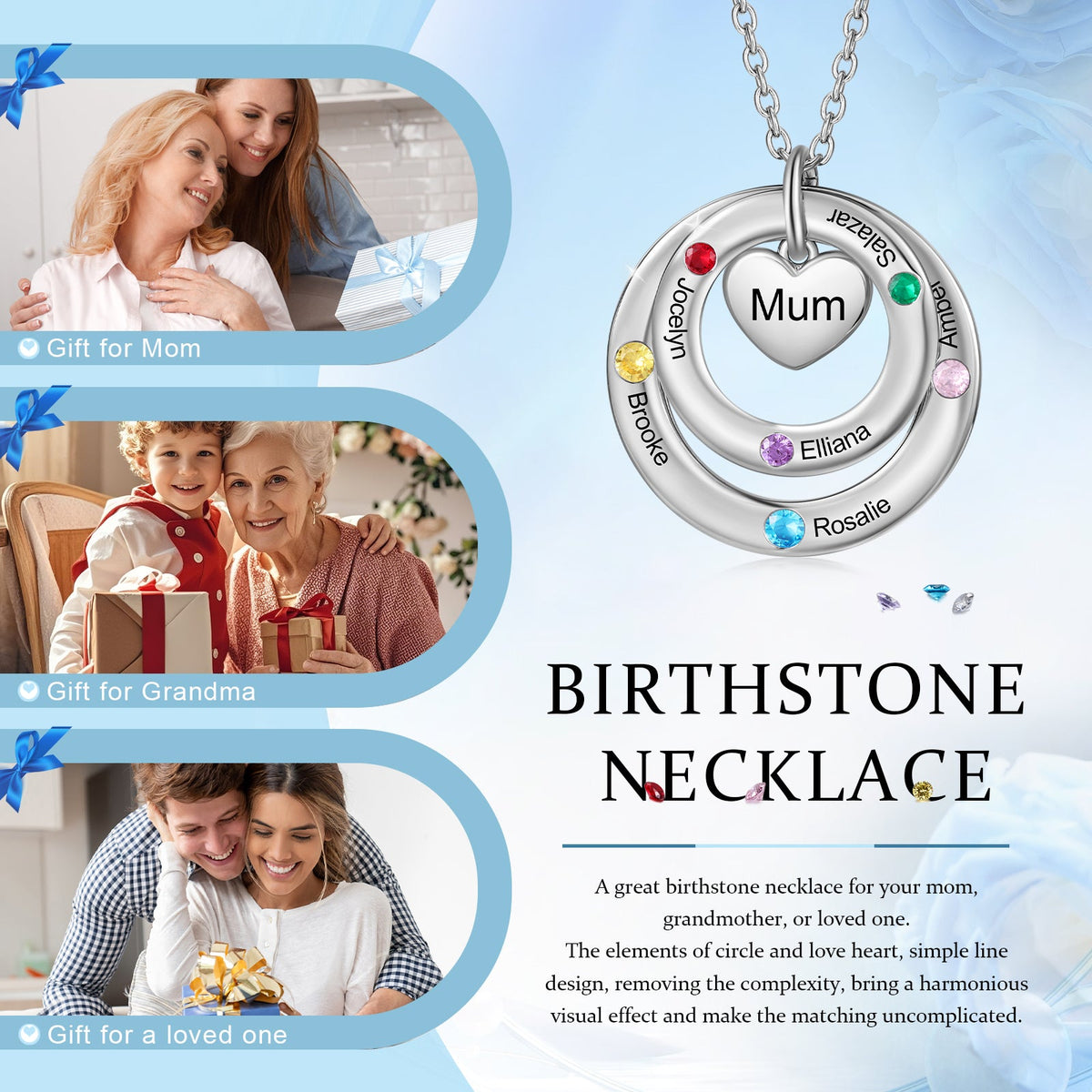 Custom birthstone circles necklace