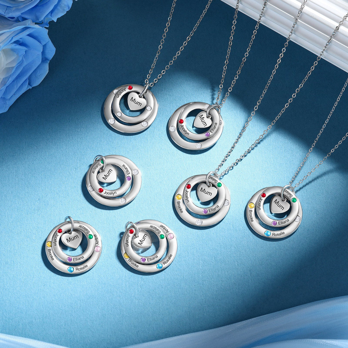 Custom birthstone circles necklace