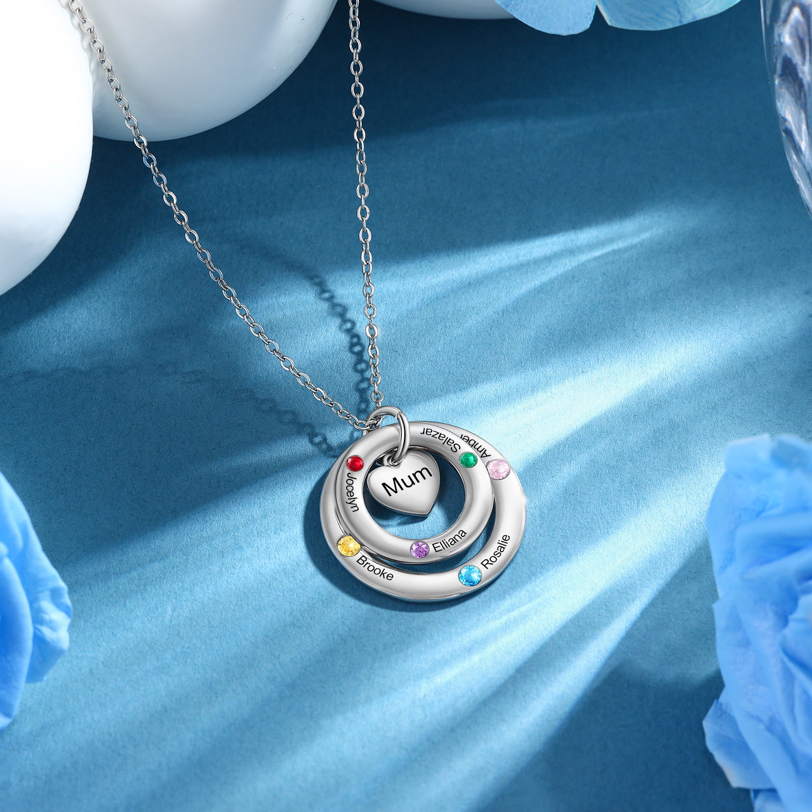 Custom birthstone circles necklace