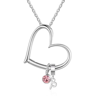 Customized Letter Heart Birthstone Necklace