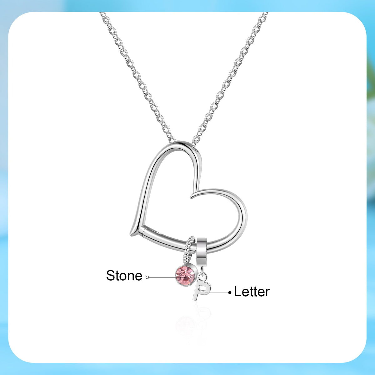 Customized Letter Heart Birthstone Necklace