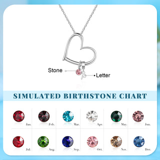 Customized Letter Heart Birthstone Necklace