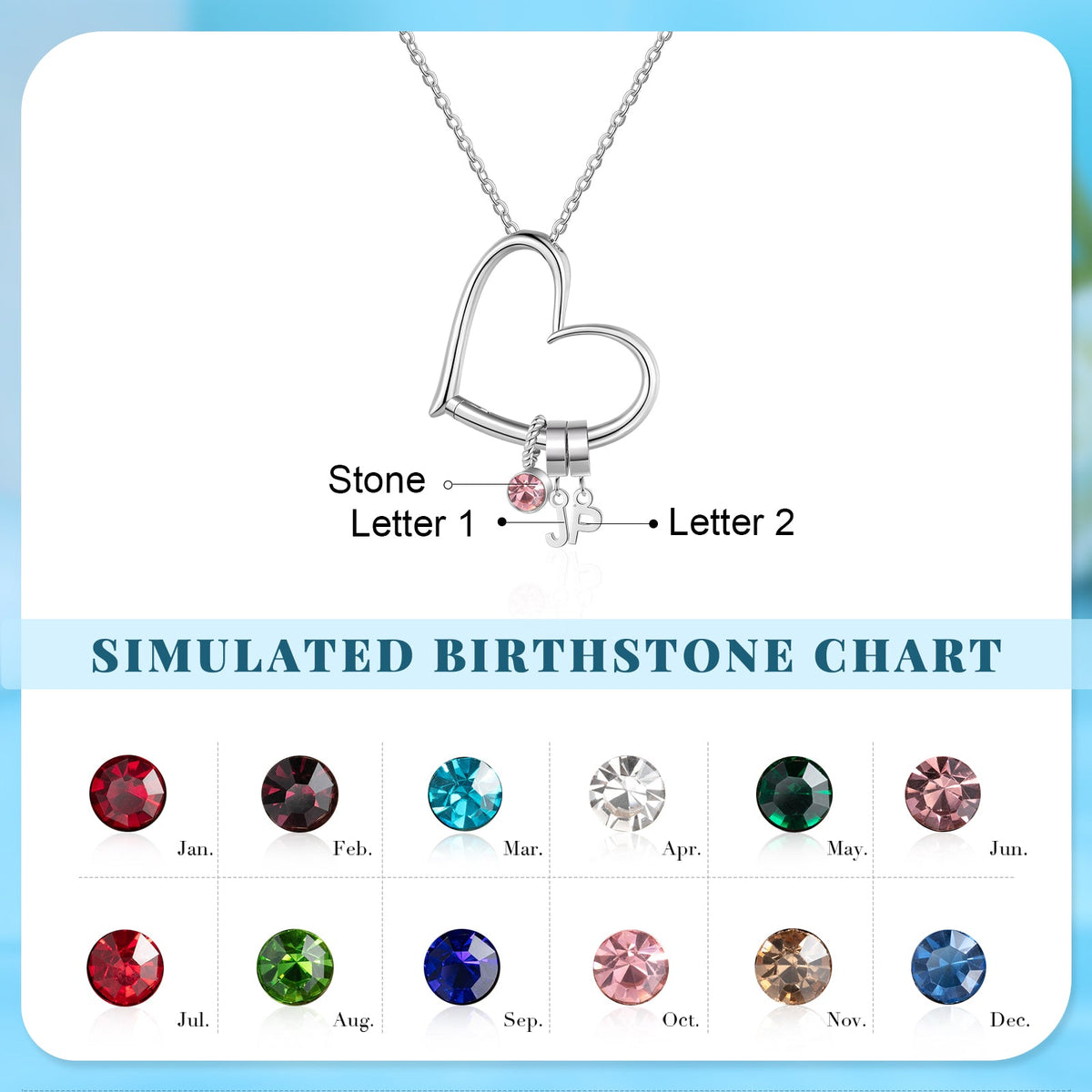 Customized Letter Heart Birthstone Necklace