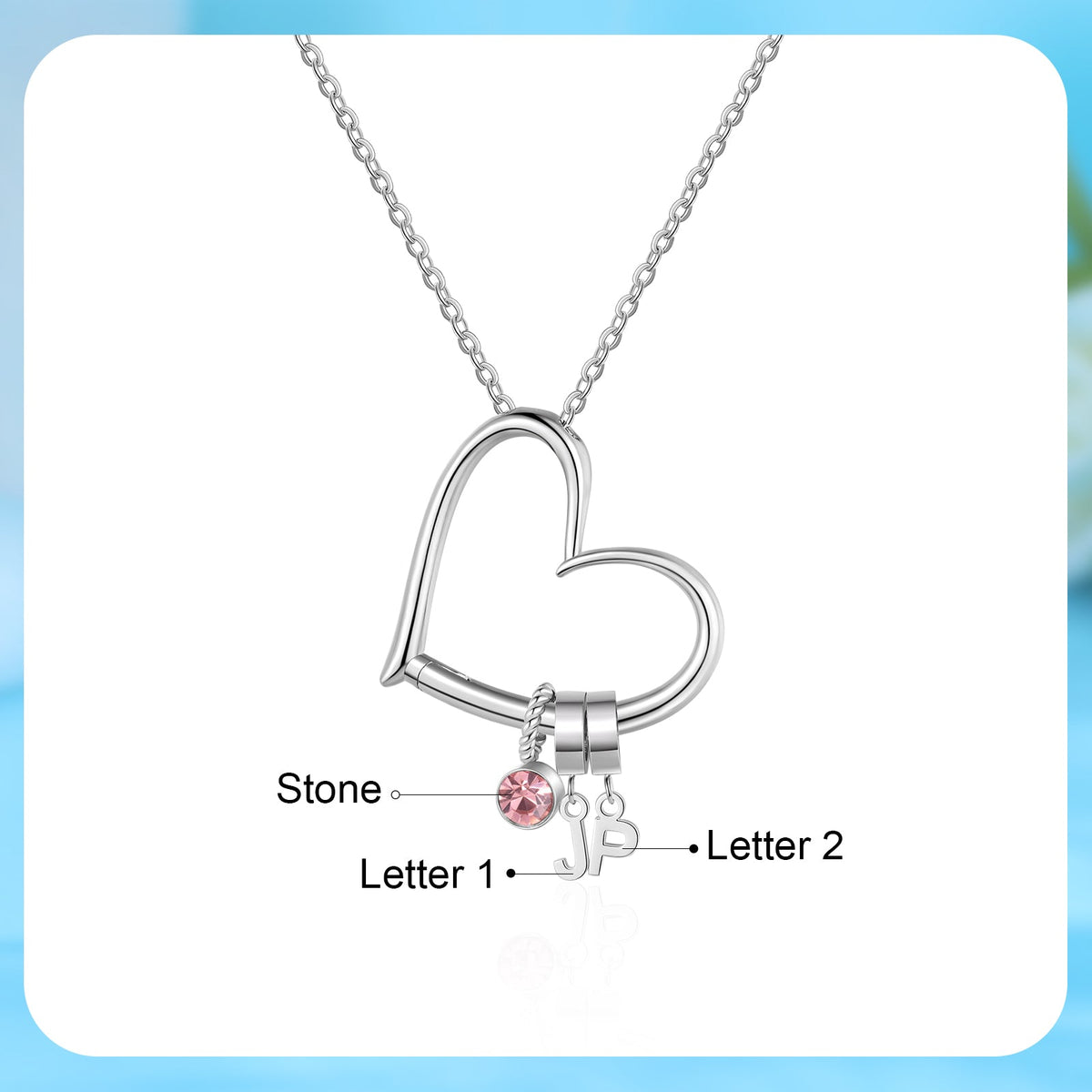 Customized Letter Heart Birthstone Necklace