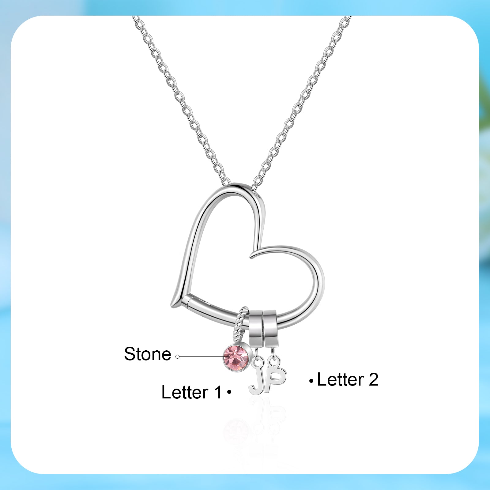 Customized Letter Heart Birthstone Necklace