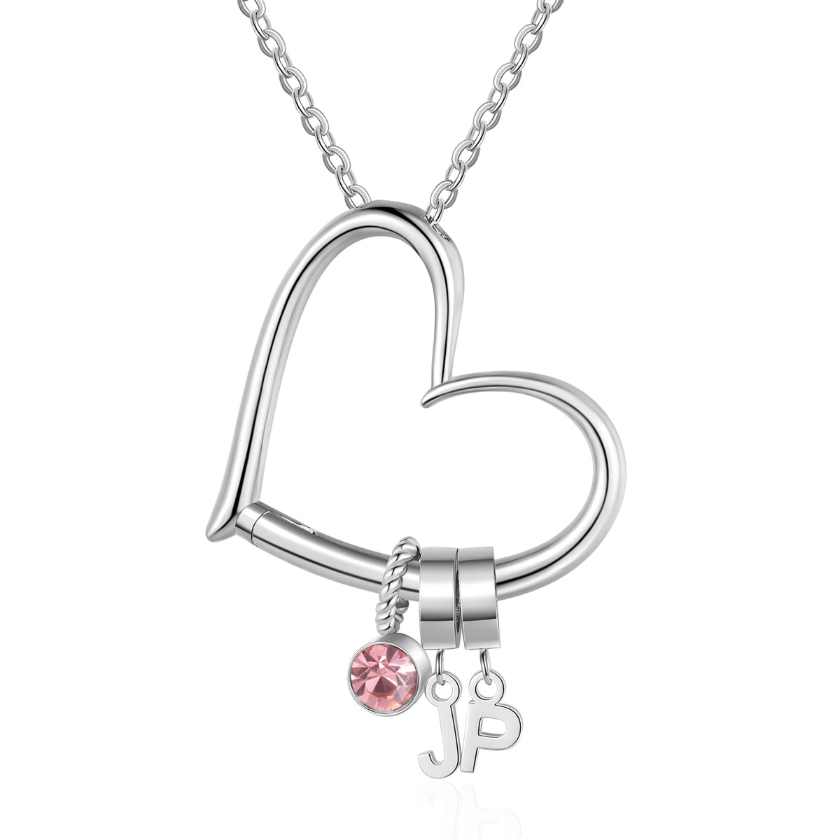 Customized Letter Heart Birthstone Necklace