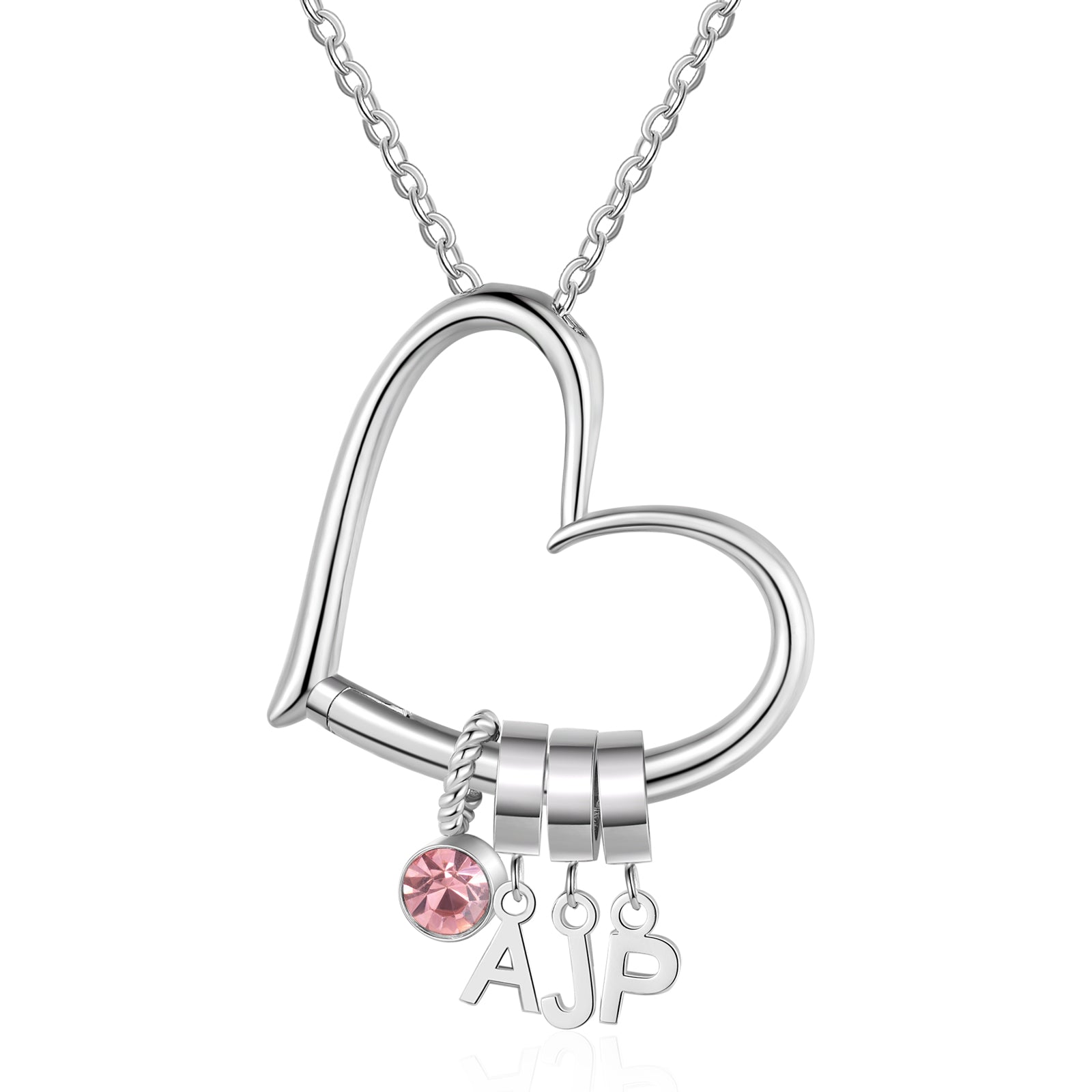 Customized Letter Heart Birthstone Necklace