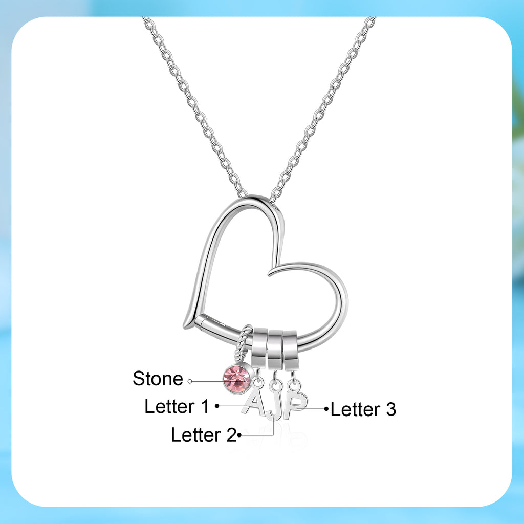 Customized Letter Heart Birthstone Necklace