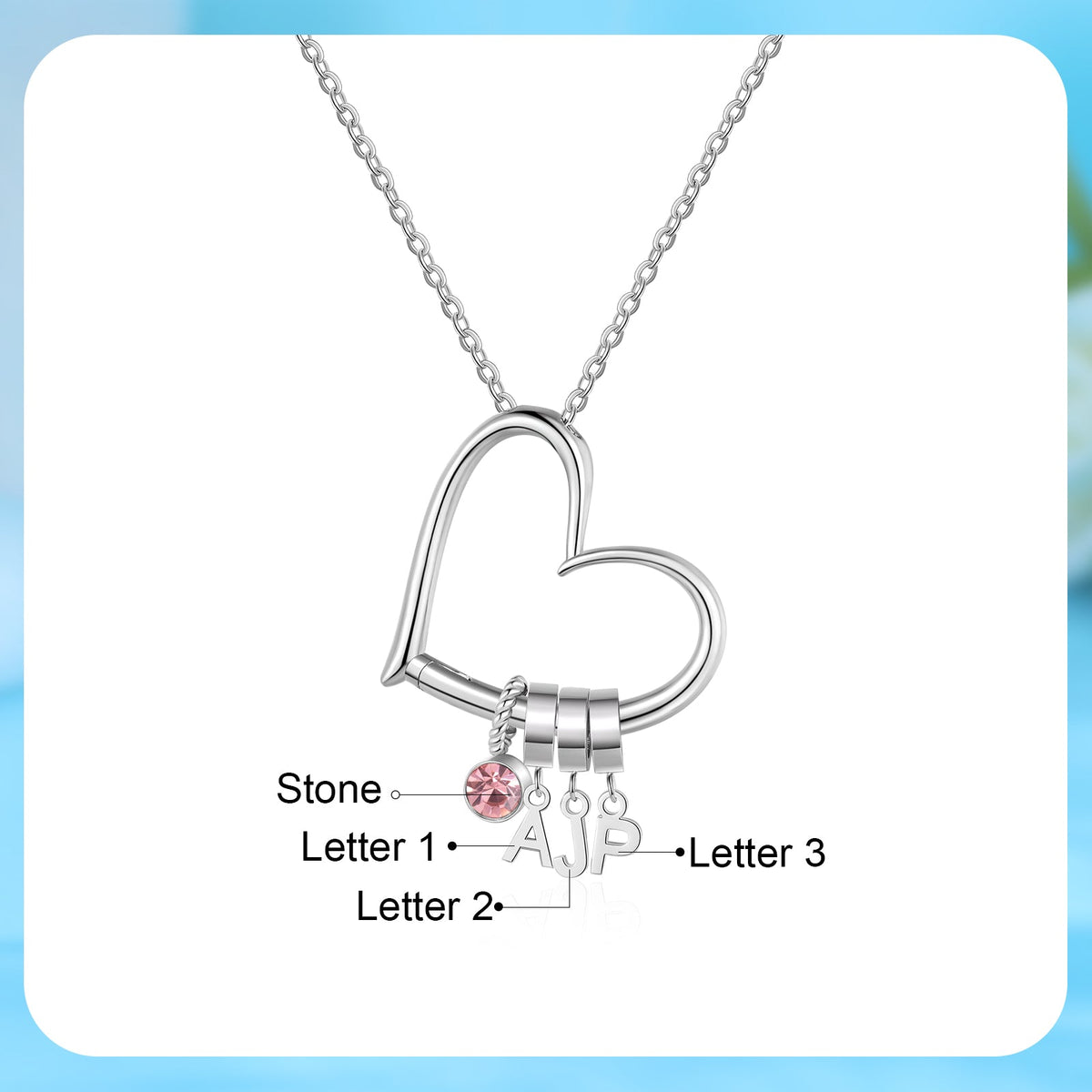 Customized Letter Heart Birthstone Necklace