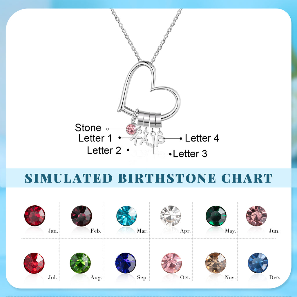 Customized Letter Heart Birthstone Necklace