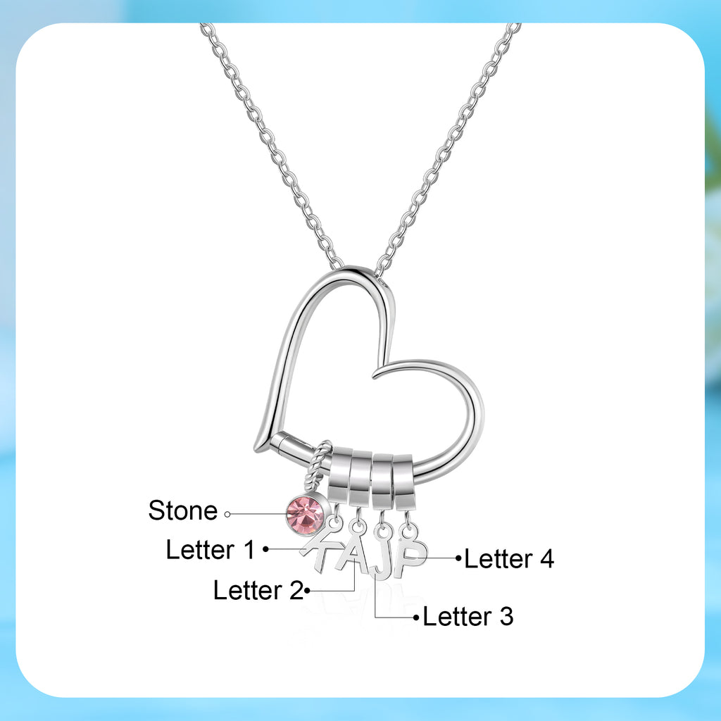Customized Letter Heart Birthstone Necklace