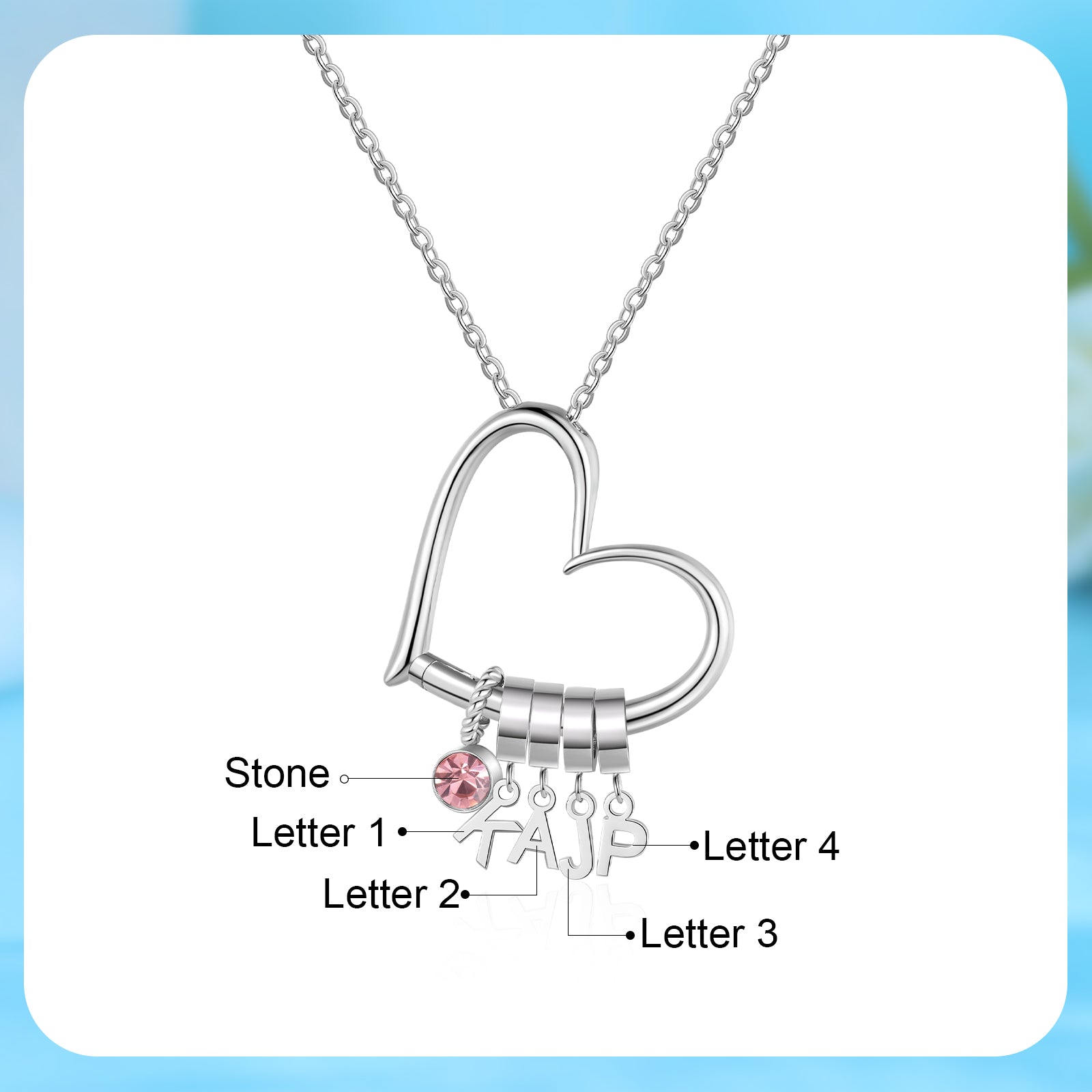 Customized Letter Heart Birthstone Necklace