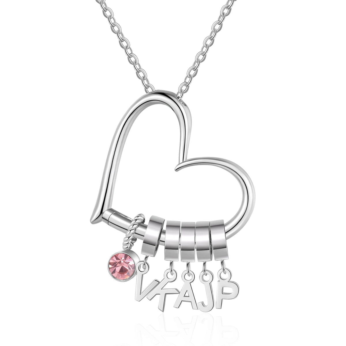 Customized Letter Heart Birthstone Necklace